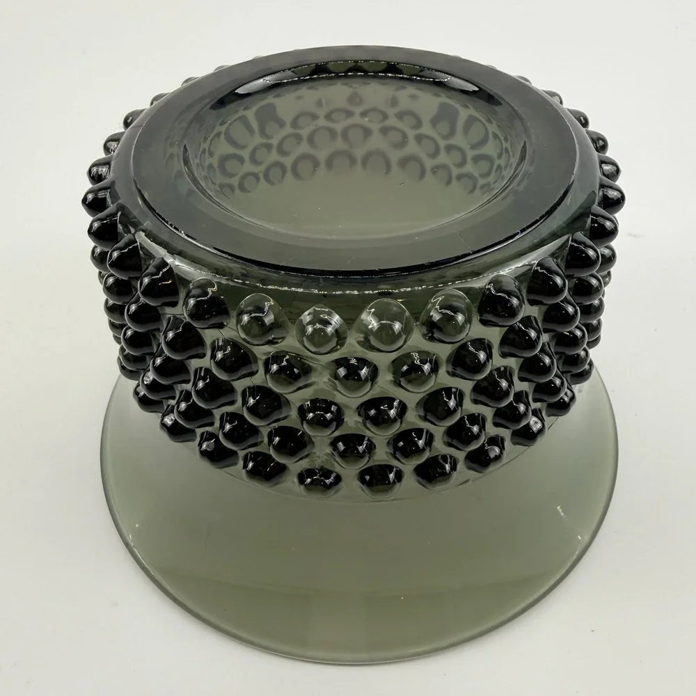 Saara Hopea Nyppylä Smoky Gray Art Glass Bubble Bowl Nuutajärvi Finland